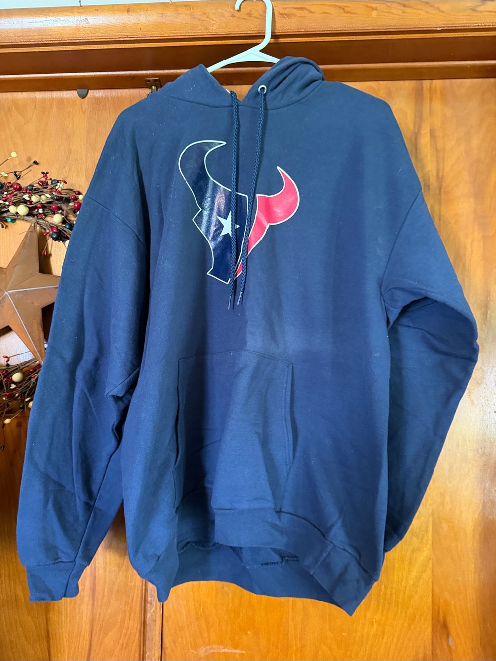 Port and Company Navy Pullover Hoodie with Red & White Accent Logo